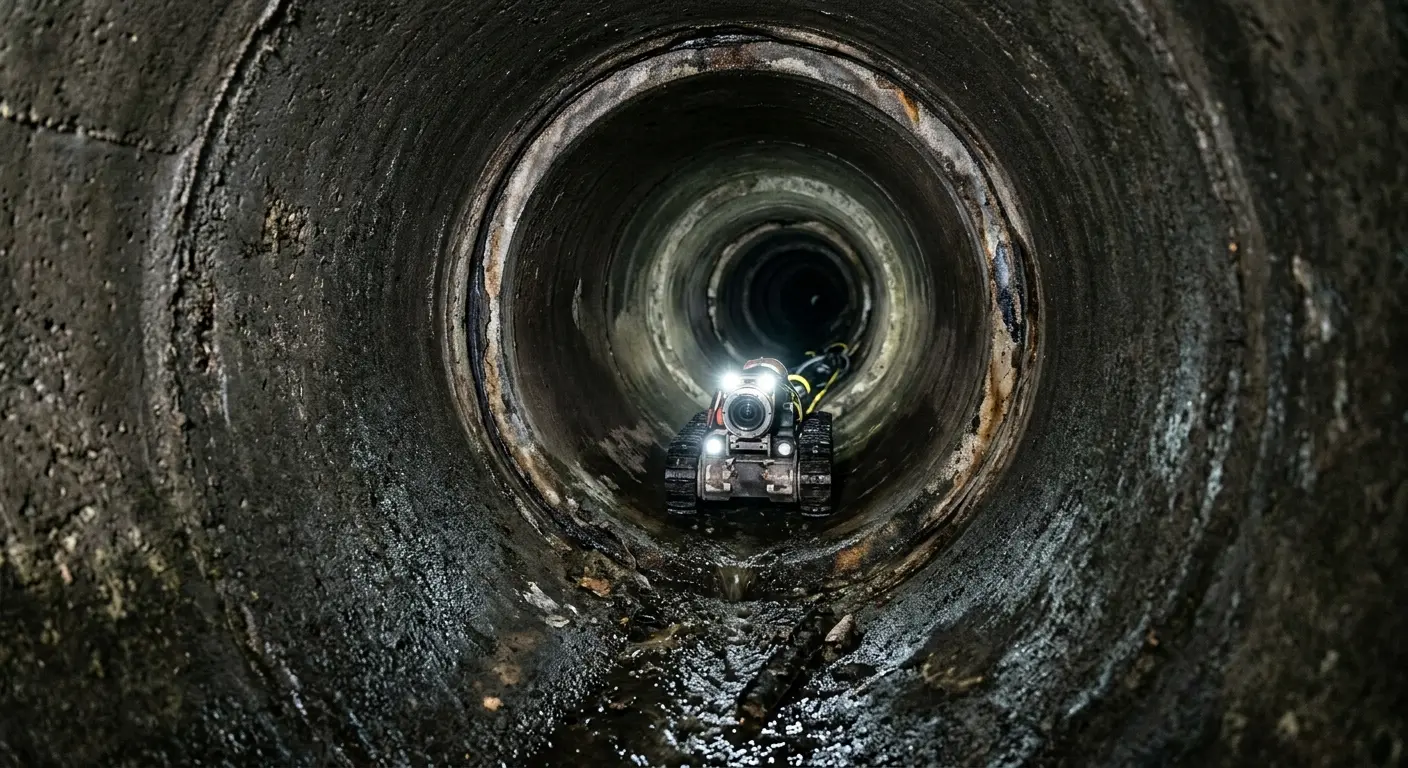 Robotic sewer camera inspecting pipe interior for Sewer Line Cleaning in Doolittle
