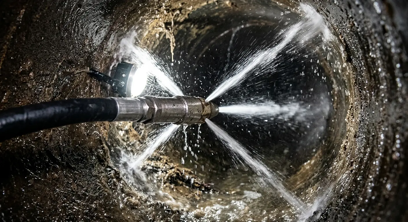 High-pressure hydro jetting nozzle cleaning sewer pipe for Storm Drain Cleaning in Doolittle